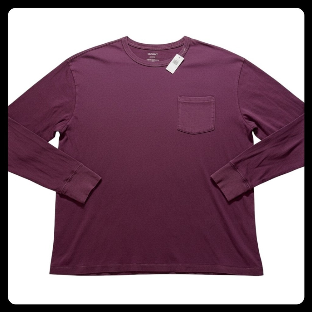 Old Navy Long Sleeve Pocket T-Shirt Womens Large Purple Garment Dyed Cotton Tee